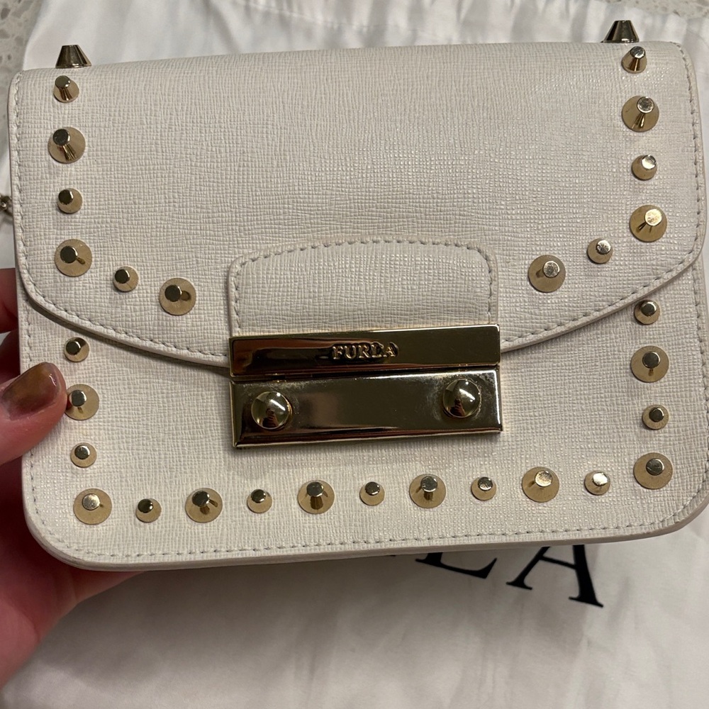 Furla Cream Crossbody Bag with Gold Studs + dust bag - Picture 2 of 3